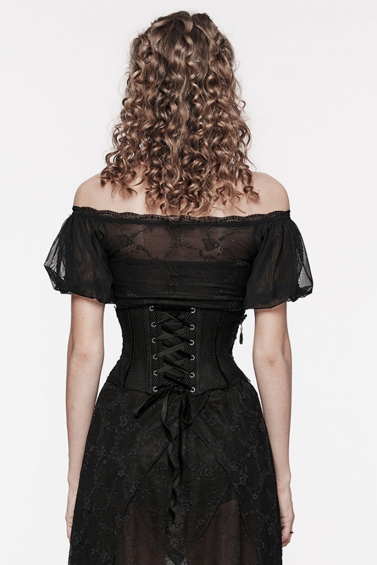 Black Floral Embroidery Mesh Women's Gothic Underbust Corset
