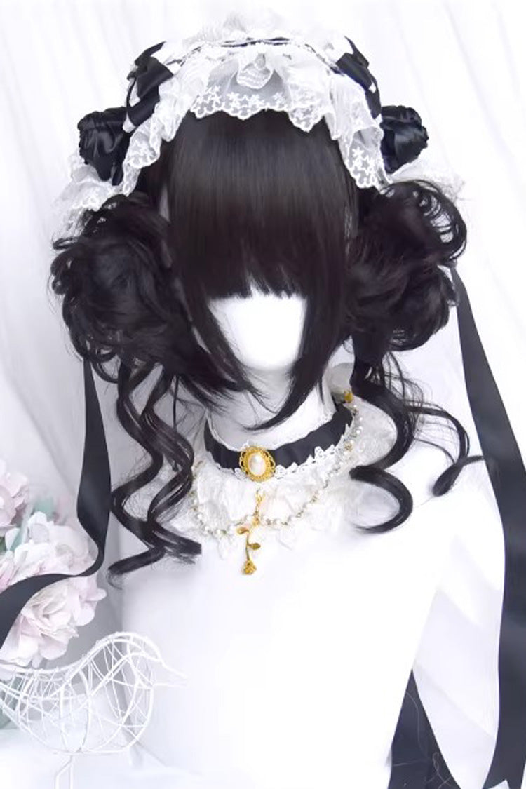 Black Dragon Whisker Bun Chinese Style Fluffy Side Clip Lolita Wig