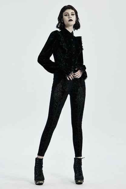 Black Jacquard Women's Gothic Leggings