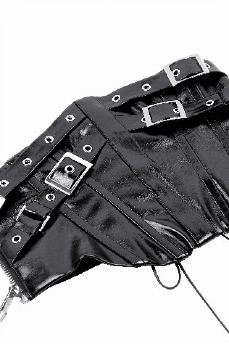 Black Lace-Up Buckled Women's Punk Patent Leather Underbust Corset