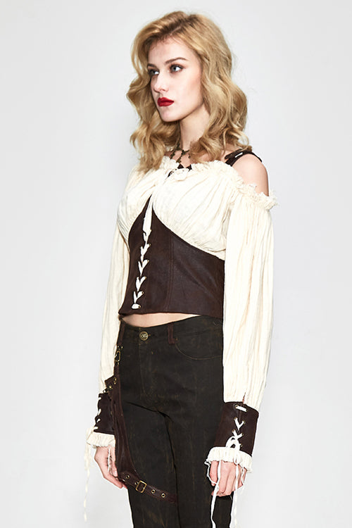 Beige Halterneck Vintage Sexy Slim Womens Punk Blouse