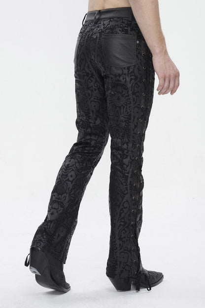Black Lace Up Totem Printed Men's Punk Flared Pants