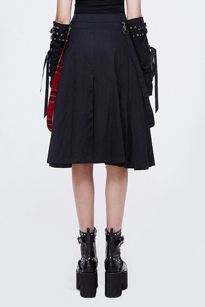Black And Red Young Girls Fake 2 Pieces Scottish Plaid With Adjust Loops Punk Skirt