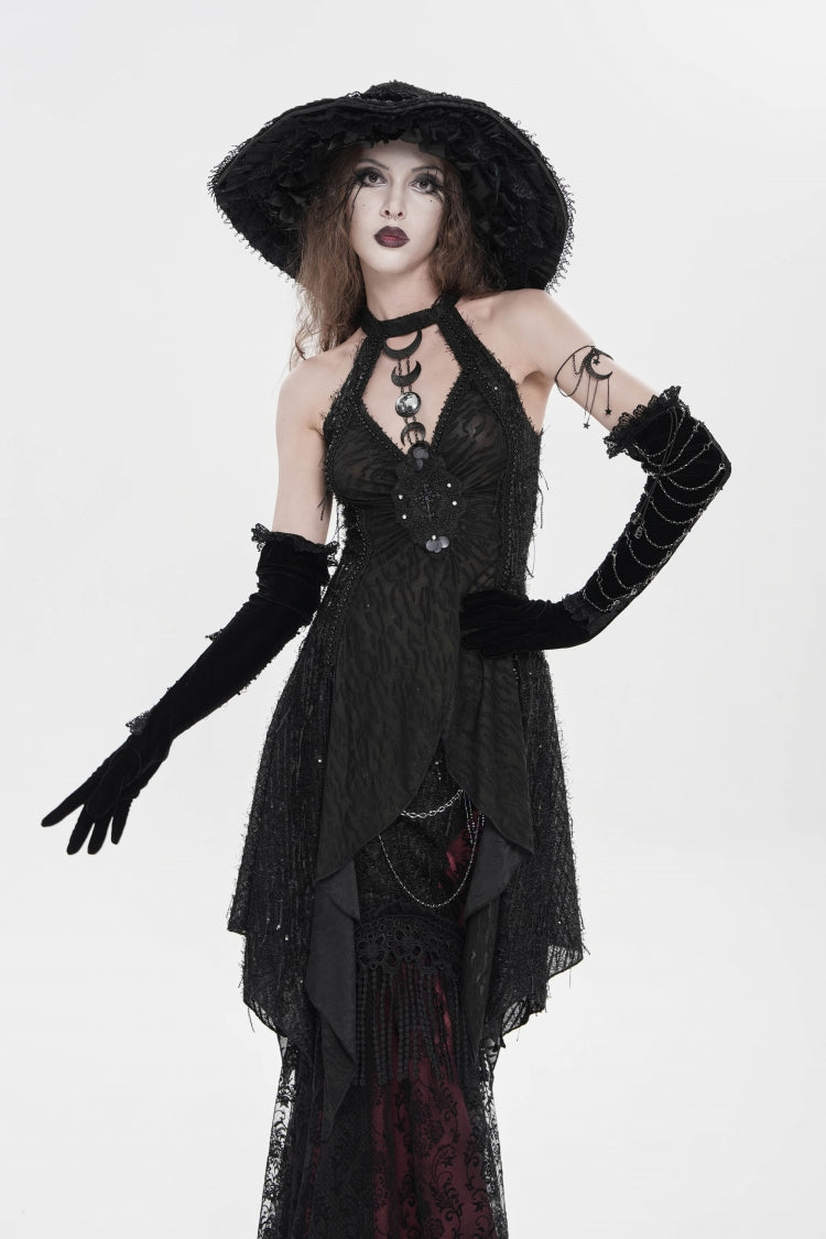 Black Halterneck Sleeveless Cut-Out Slim Women's Gothic Tank Top