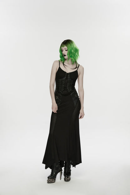 Black Lace-Up Buckled Eyelet Women's Punk Jsk Dress