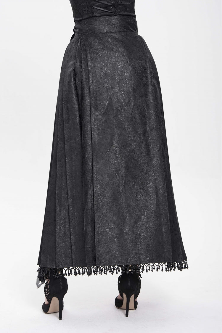 Black Floral Cross Embroidery Chain Women's Gothic Horse-face Long Skirt