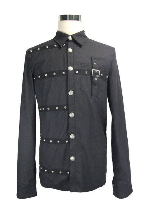 Black Cotton Long Sleeves Mens Punk Blouse