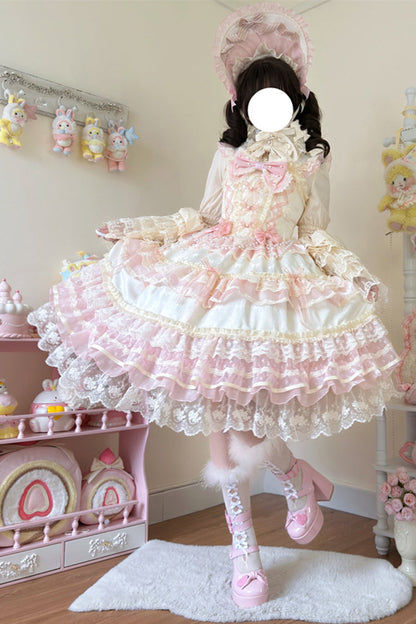 Apricot [Star Love Song] Ruffle Hanayome Bowknot Lace Sweet Lolita Jsk Dress