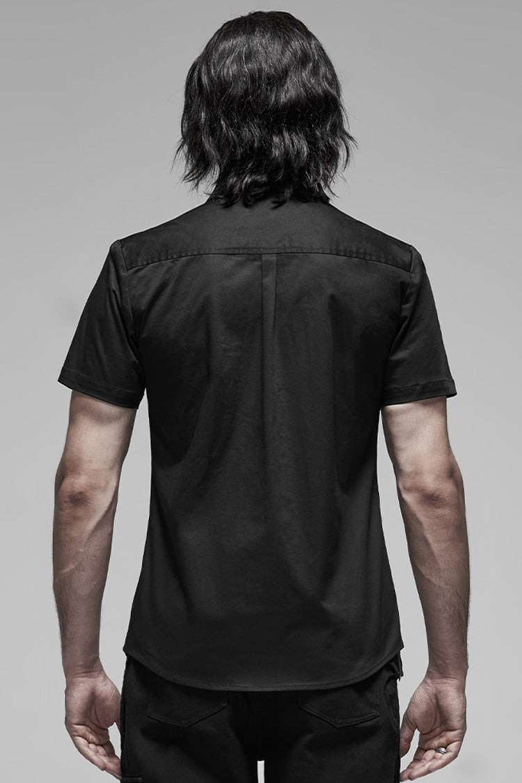 Black Lapel Collar Short Sleeves Men's Punk Blouse