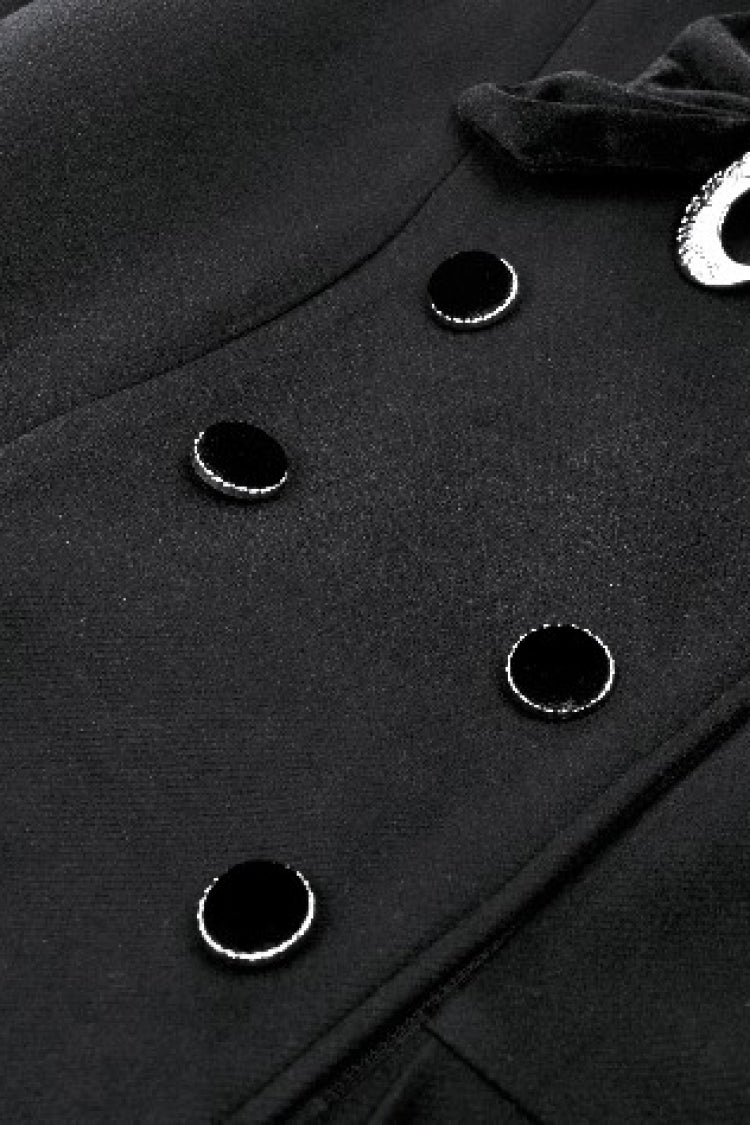 Black Long Sleeves Crescent Moon Bow Spliced Double-breasted Women's Gothic Coat with Cat Ear Hood