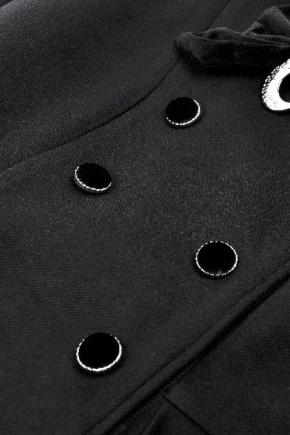 Black Long Sleeves Crescent Moon Bow Spliced Double-breasted Women's Gothic Coat with Cat Ear Hood
