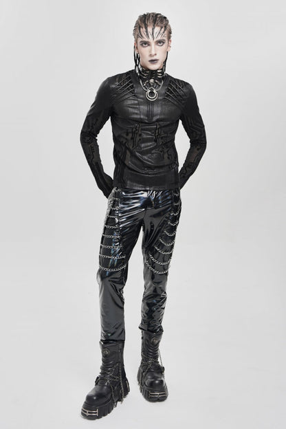 Black Long Sleeves Circuit Board Print Men's Punk Blouse