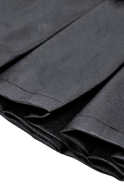 Black Low Waisted Buckle-Up Women's Punk PU Leather Pleated Mini Skirt