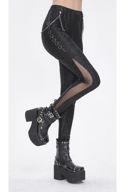 Black Jacquard Print Stitching Lace Women's Punk Pants