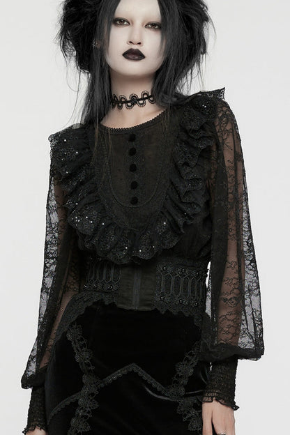 Black Beaded Lace Lace-Up Women's Gothic Underbust Corset