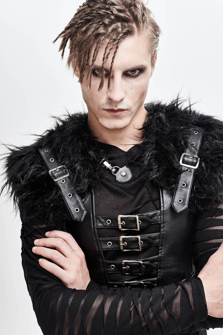 Black Lace-Up Mens Steampunk Vest