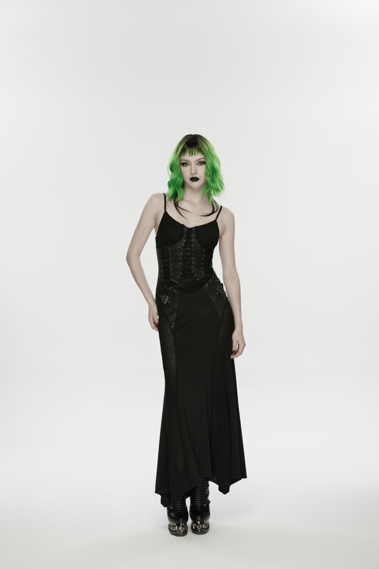 Black Lace-Up Buckled Eyelet Women's Punk Jsk Dress
