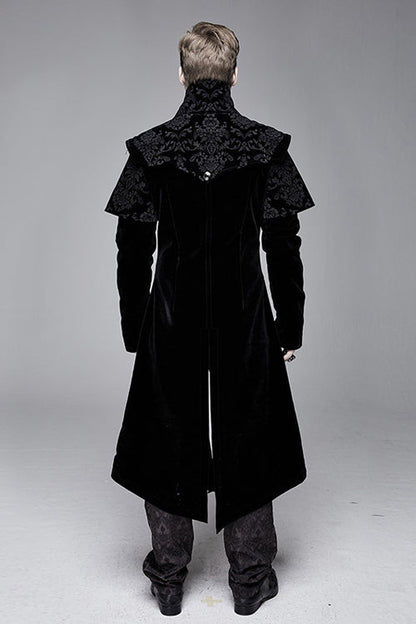 Black Hand Embroidered Cape Collar Velveteen Gothic Mens Coat