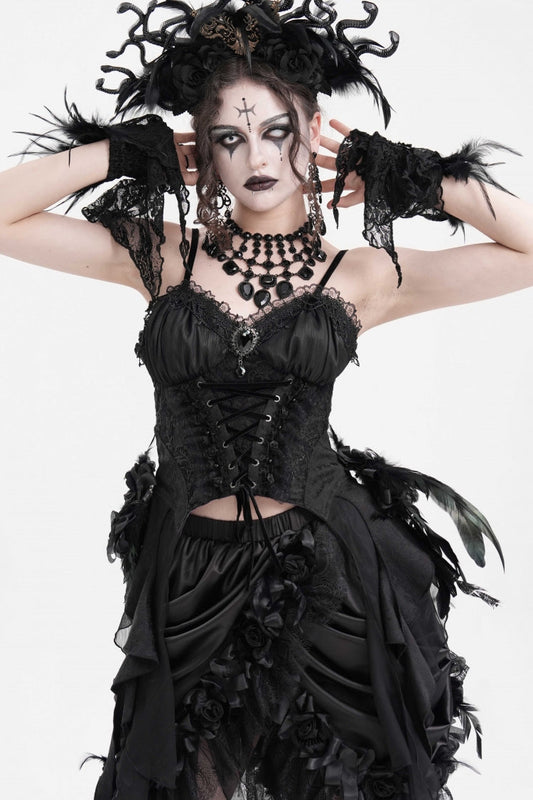 Black Lace Lace-Up Women's Gothic Overbust Corset