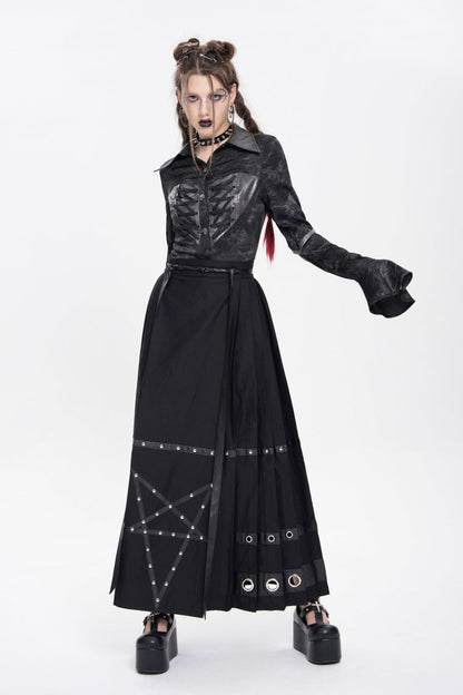 Black Eyelets Rivets Pentacle Horse-face Women's Punk Skirt