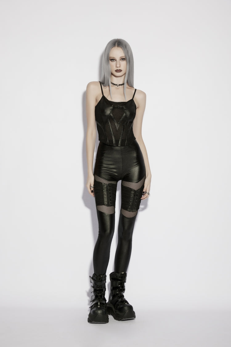Black Off Shoulder Spliced Slim Mesh Eyelet Women's Punk Cool Corset