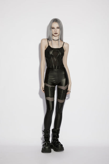 Black Off Shoulder Spliced Slim Mesh Eyelet Women's Punk Cool Corset