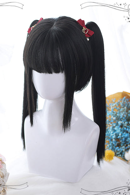 Black Natural Double Ponytail Short Hair Classic Lolita Wigs