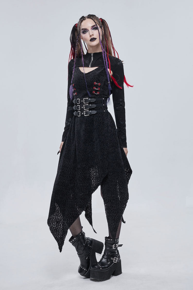 Black Bone Printed Strappy Zipper Women's Gothic Cape
