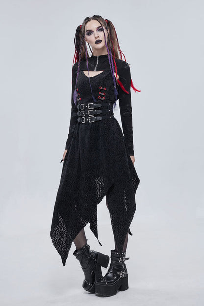 Black Bone Printed Strappy Zipper Women's Gothic Cape
