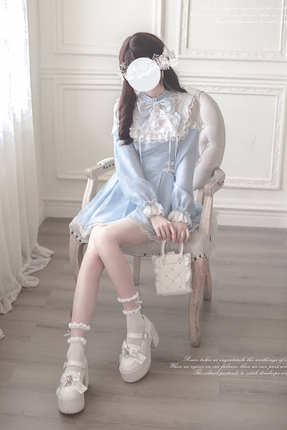 Aqua [Angel Heartbeat] Long Sleeves Bowknot Lace Sweet Jirai Kei Japanese Dress