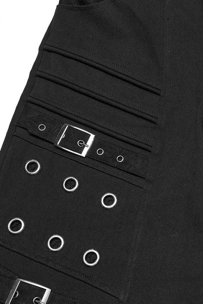Black Eyelet Ripped Men's Punk Straight Pants
