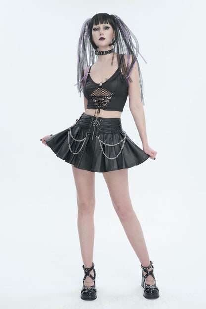 Black Knit Panel Mesh Metal Buckle Rope Adjustable Women's Gothic Camisole