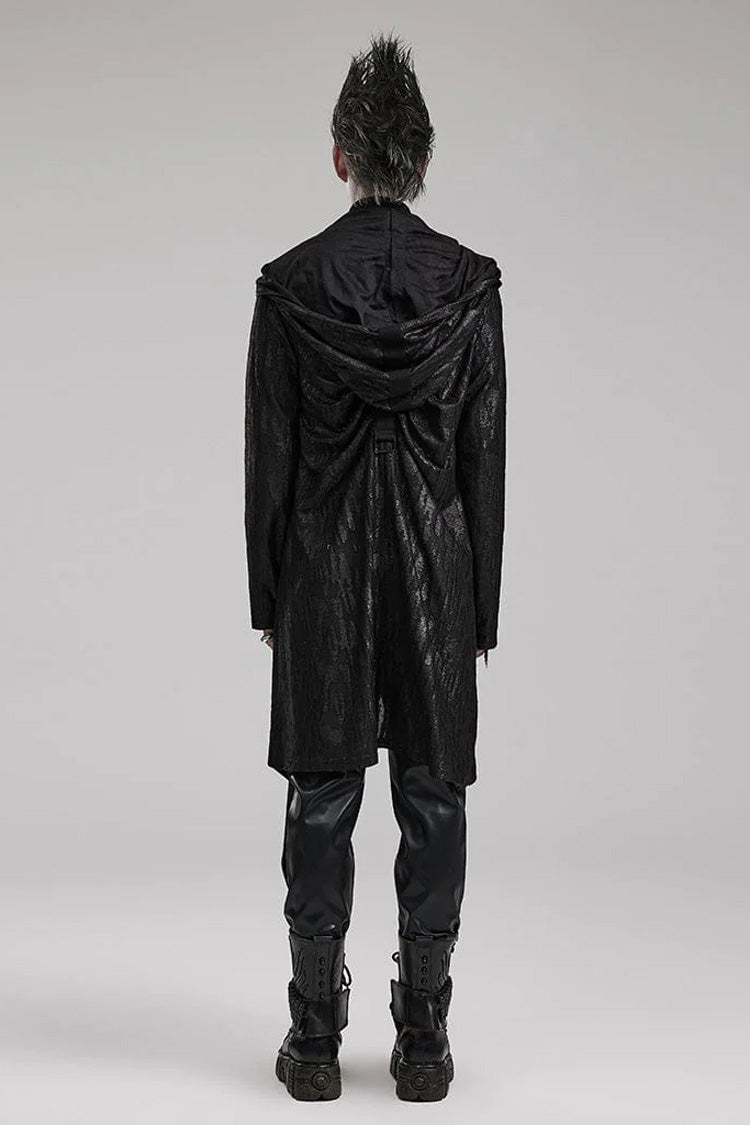 Black Long Sleeves Loose type Pleated Mens Steampunk Hooded Long Coat