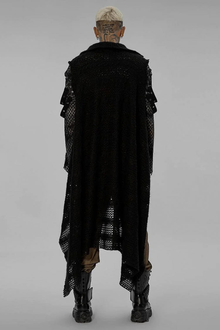 Black Irregular Hem Webbing Buckle Mens Gothic Vest