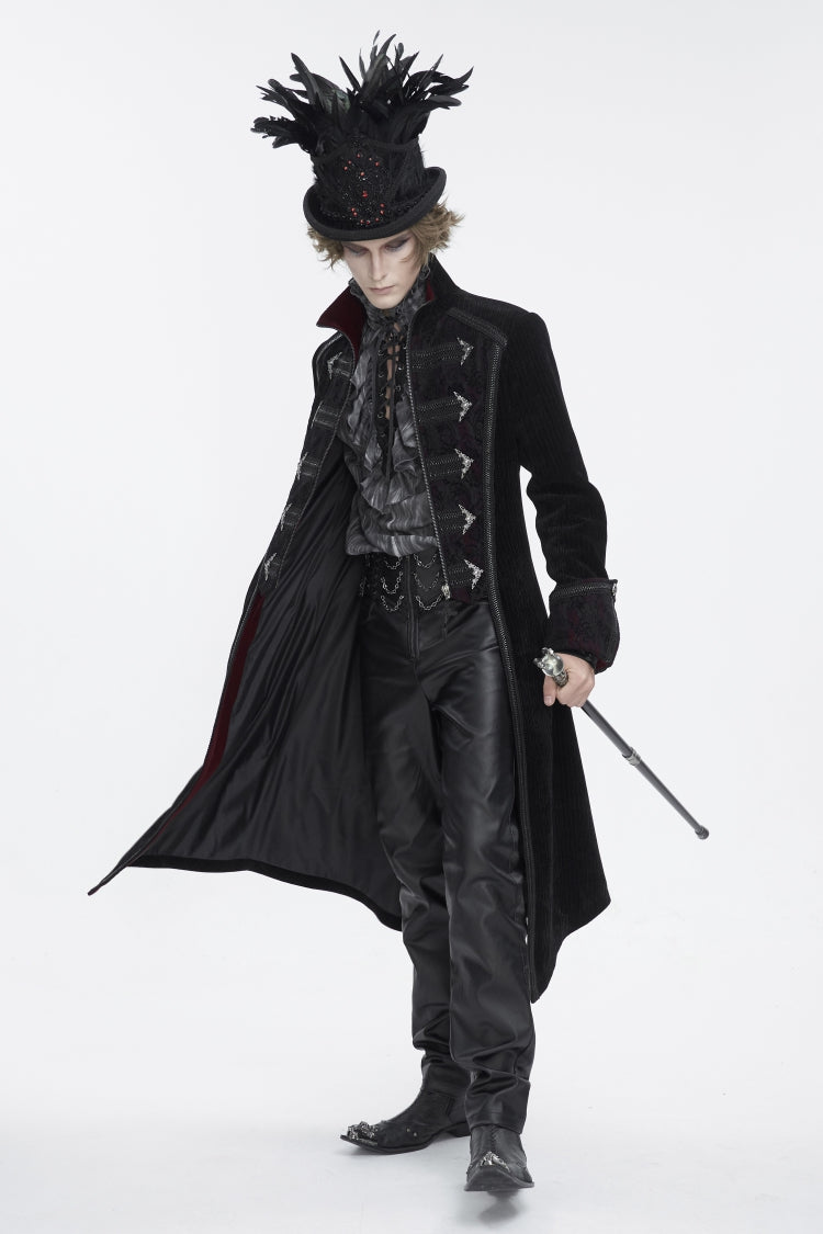 Black Embroidered Men's Gothic Palace Accessory Floral Feather Top Hat
