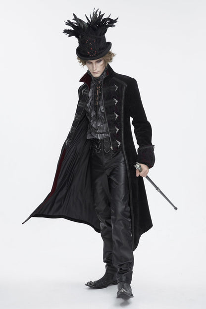 Black Embroidered Men's Gothic Palace Accessory Floral Feather Top Hat