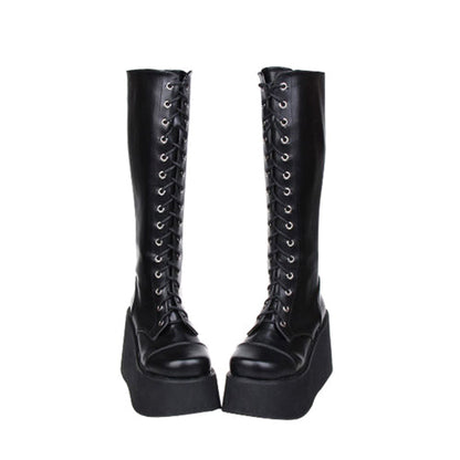 Black Concise Lace Up Sweet Lolita High Boots