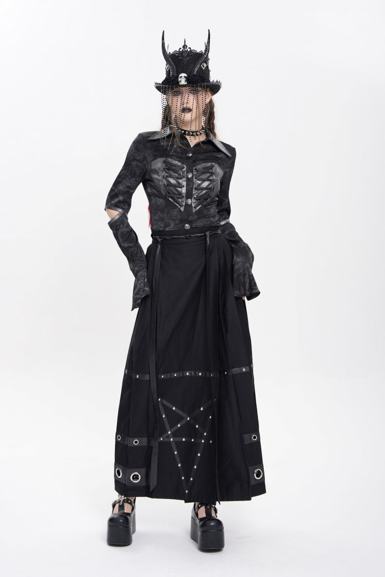 Black Eyelets Rivets Pentacle Horse-face Women's Punk Skirt