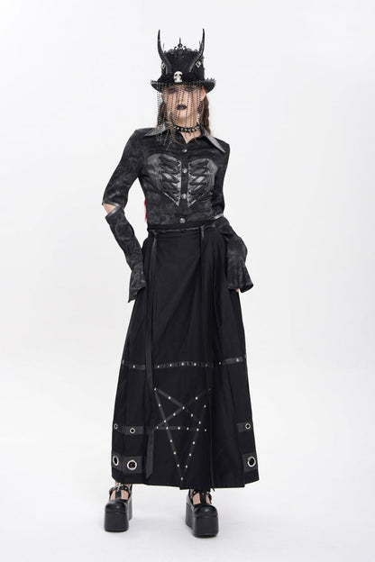 Black Eyelets Rivets Pentacle Horse-face Women's Punk Skirt