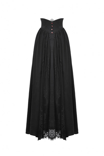 Black High Waisted Heart Embroidered Lace Women's Gothic Maxi Skirt