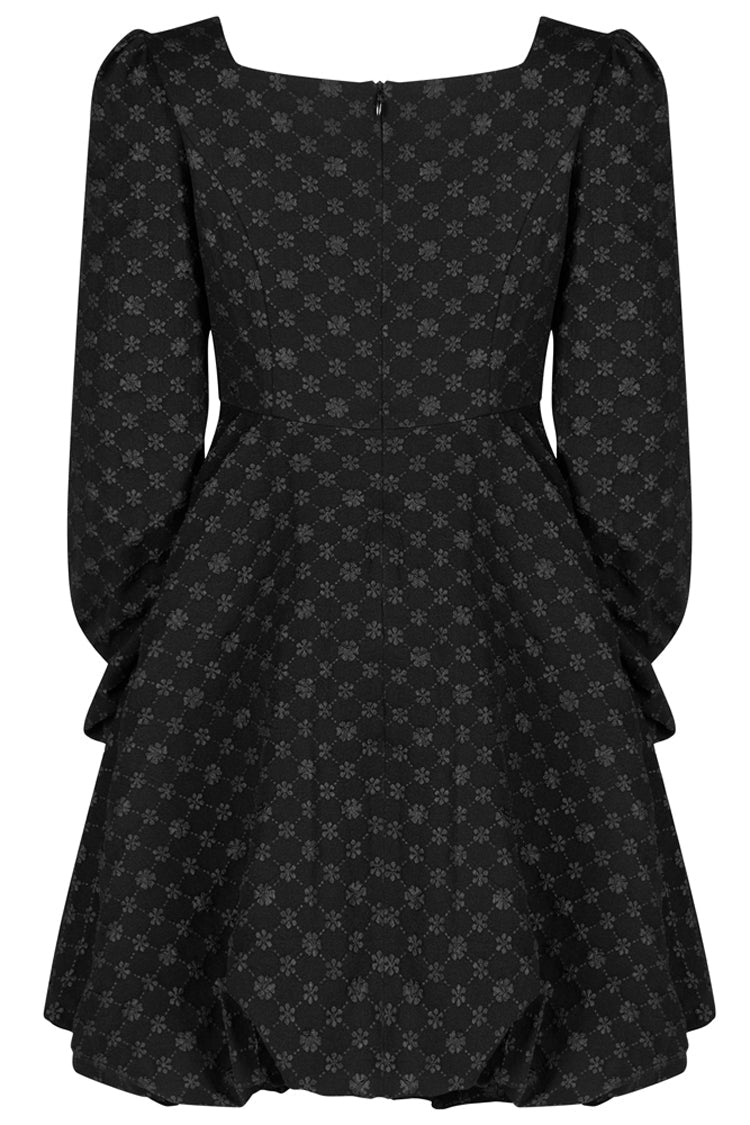 Black Flower Type Pearl Nail Square Neck Tucked Waist Flower Bud Women's Punk Dress