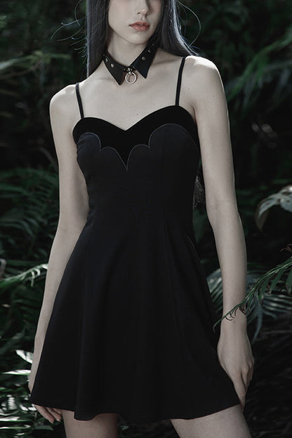 Black Bat Fleece Embroidered Sun Gothic Suspender Women's Dress