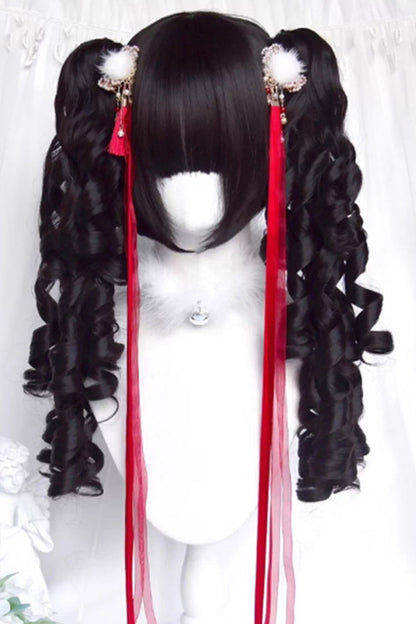 Black Multi-Layered Roman Curl Twin Tails Sweet Lolita Wig