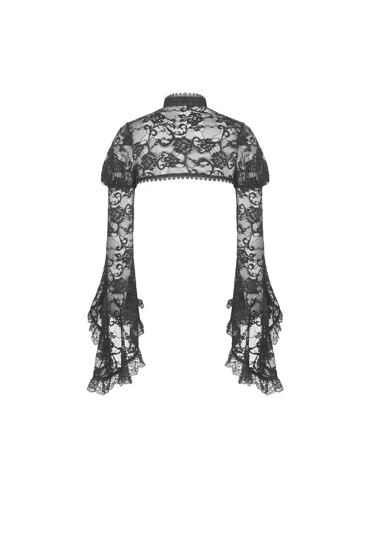 Black Long Puff Sleeves Sheer Floral Lace Lace-Up Women's Gothic Cape