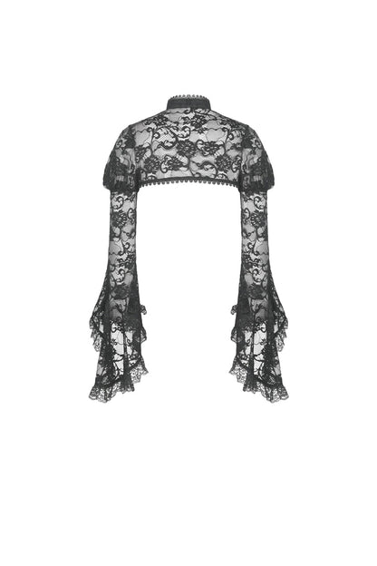 Black Long Puff Sleeves Sheer Floral Lace Lace-Up Women's Gothic Cape