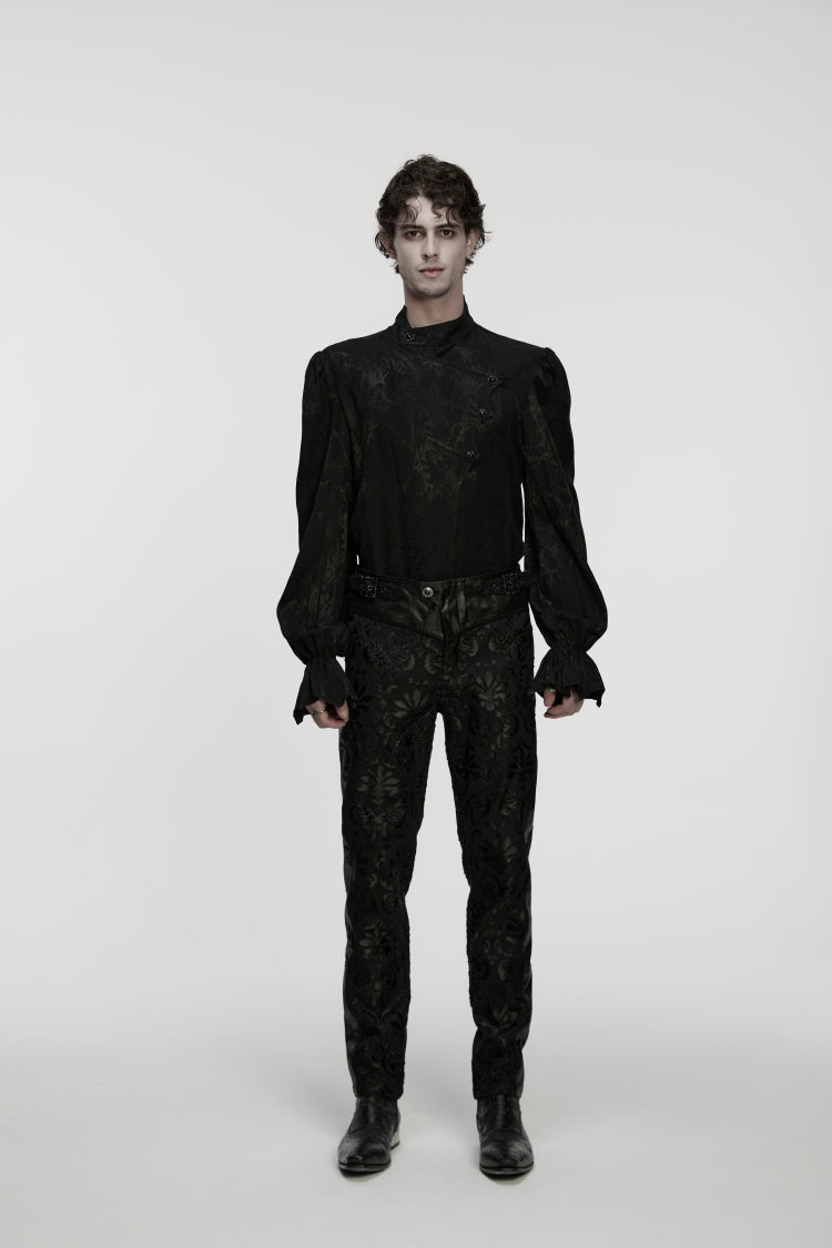 Black Jacquard Floral Embroidered Men's Gothic Pants
