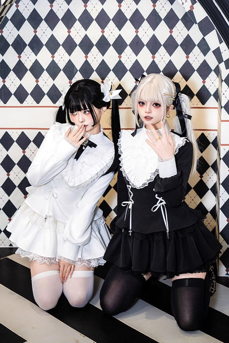 Black Long Sleeves Ruffle Lace-Up Sweet Handsome Lolita Dress
