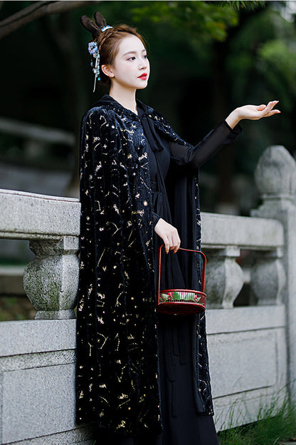 Black Costume Polka Dot Print Classic Hanfu Dress