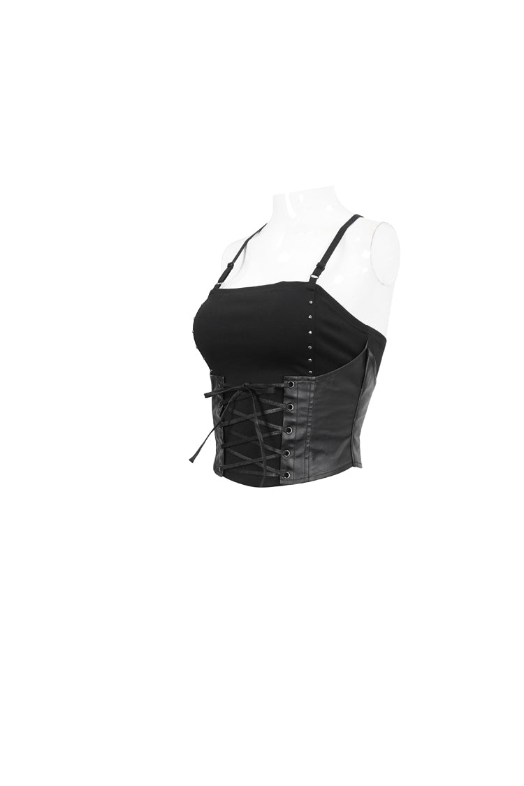 Black Knit Adjustable String Women's Punk Bandeau Camisole