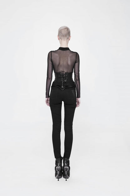 Black Lace-Up Slim Buckled Women's Punk Cool Girdle